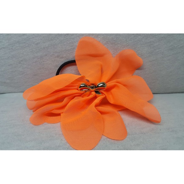 Elastic for hair, flower-shaped, with plastic knot, bright orange color